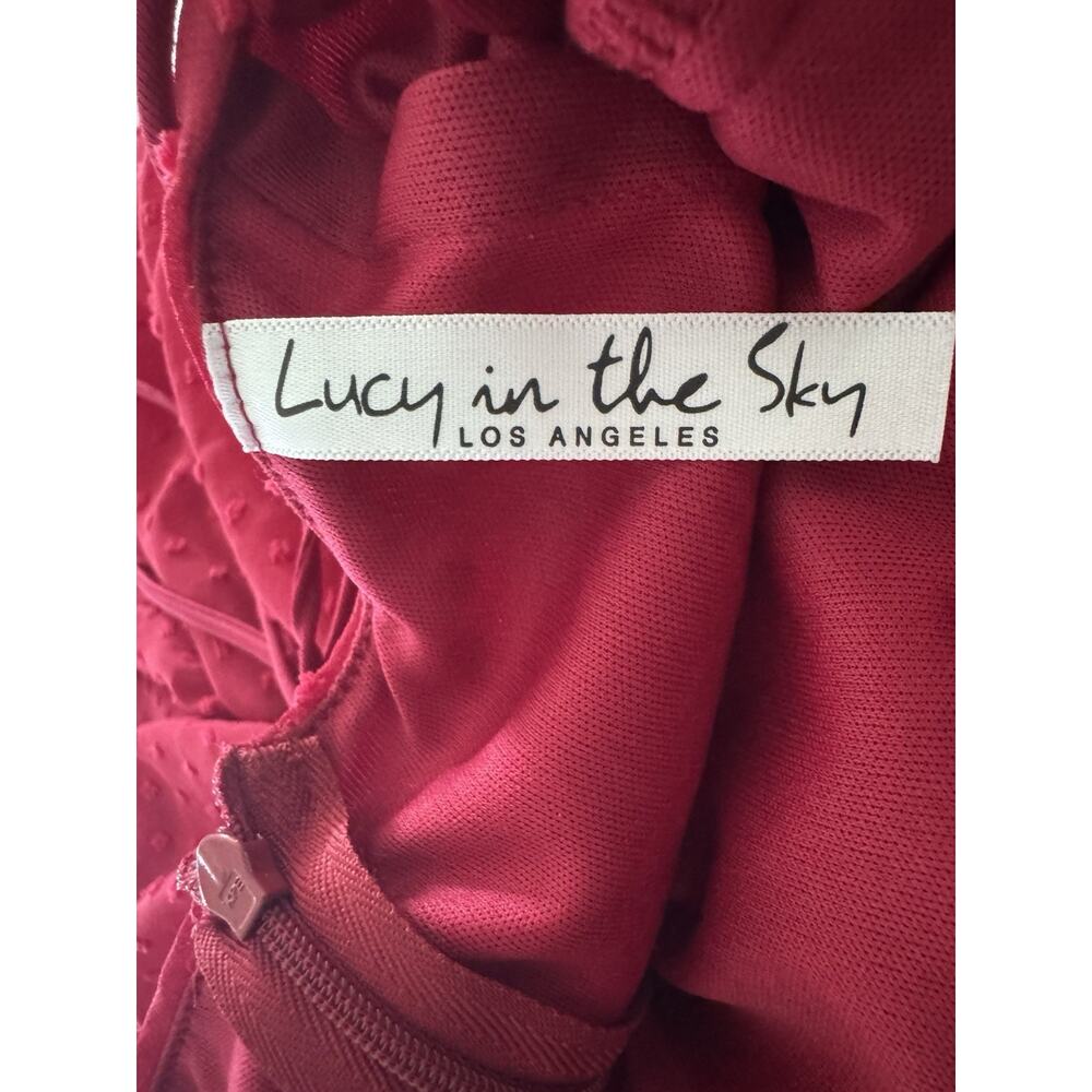Lucy In The Sky Elsa Mini Dress Red Chiffon Swiss Dot Size Small MADE IN USA - Picture 5 of 6